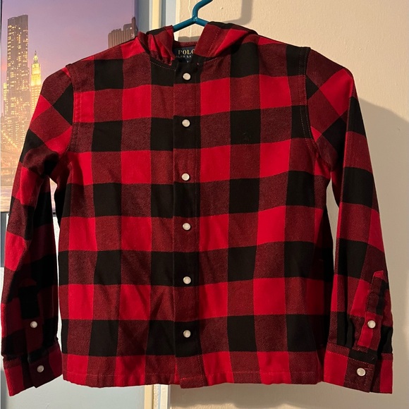 Polo RL Little Kids Plaid shirt. Red and black. Size 7. In Great Condition. - Picture 3 of 12